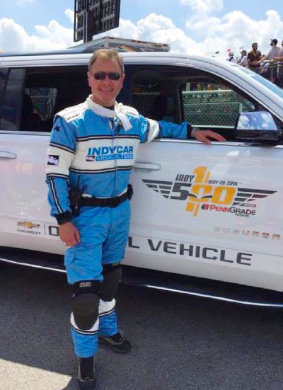 Dr. Nossett standing next to medical truck at Indianapolis 500 race