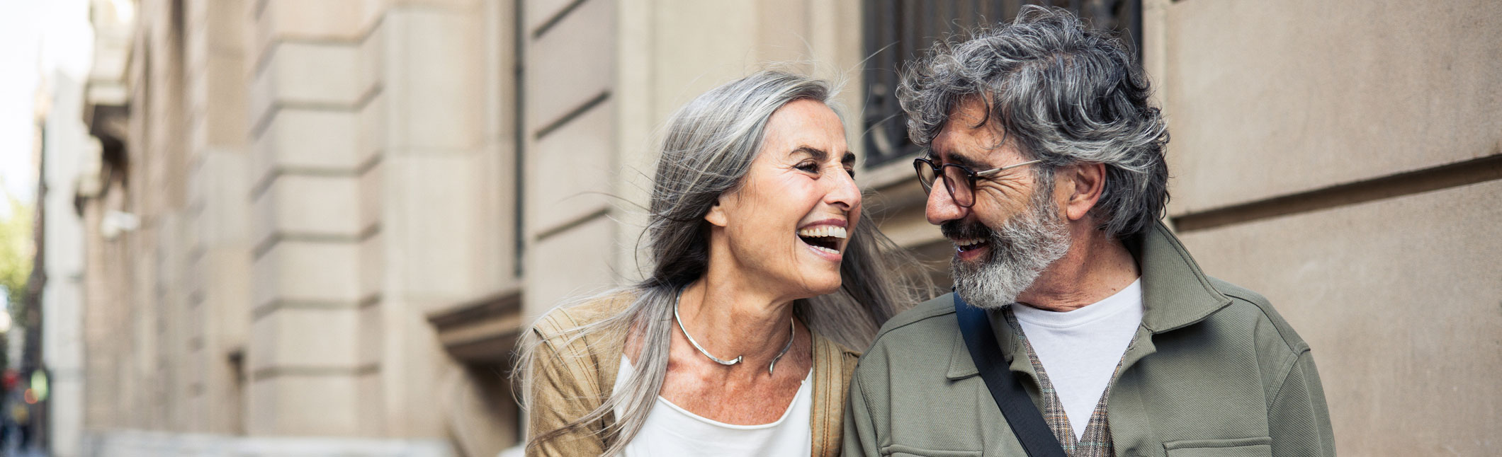 Smiling couple taking a walk